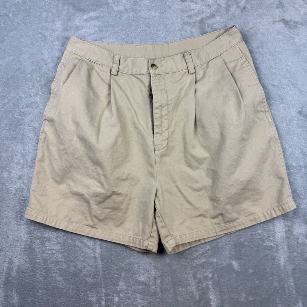 Vintage 90s Nautica Double Pleated Chino Shorts Beige Cotton Men’s Size 36